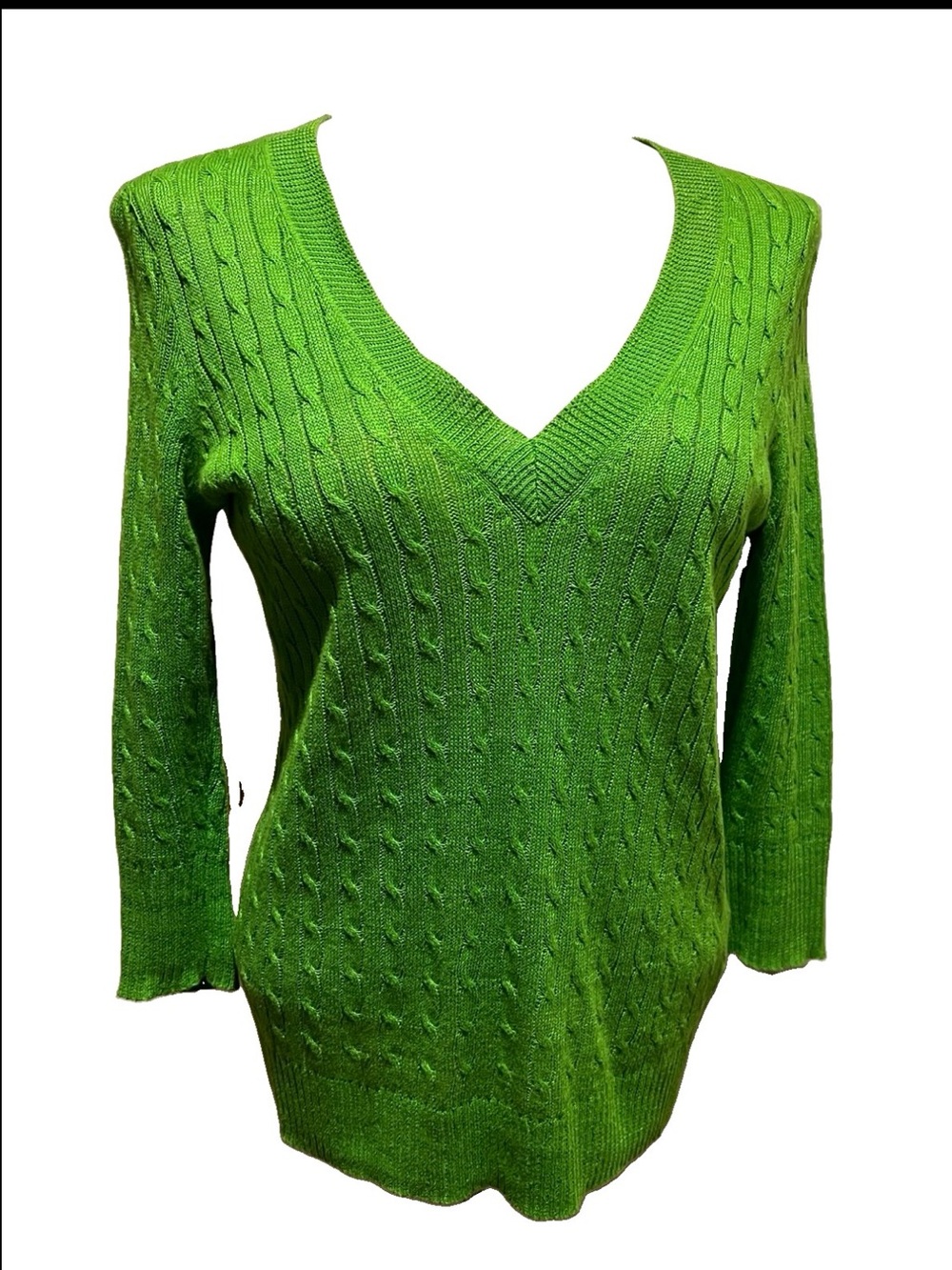 J. Crew linen V-neck cable knit green sweater- Small 100% Linen